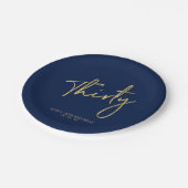 Gold & Navy Blue Derty Lettering 30e verjaardag Papieren Bordje (Gekanteld)