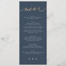 Gold Navy Blue Eenvoudige Klassieke Huwelijk Menu