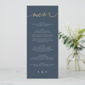Gold Navy Blue Eenvoudige Klassieke Huwelijk Menu (Staand voorkant)