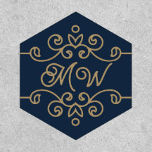 Gold & Navy Blue Elegant Flourish Monogram