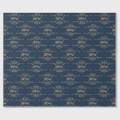  Gold & Navy Blue Elegant Flourish Monogram Cadeaupapier (Vlak)