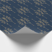  Gold & Navy Blue Elegant Flourish Monogram Cadeaupapier (Hoek)