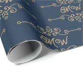  Gold & Navy Blue Elegant Flourish Monogram Cadeaupapier (Rol Hoek)