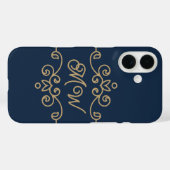  Gold & Navy Blue Elegant Flourish Monogram Case-Mate iPhone Case (Achterkant (horizontaal))