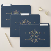  Gold & Navy Blue Elegant Flourish Monogram