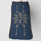 Gold & Navy Blue Elegant Flourish Monogram Golfheadcover (Draai 90)