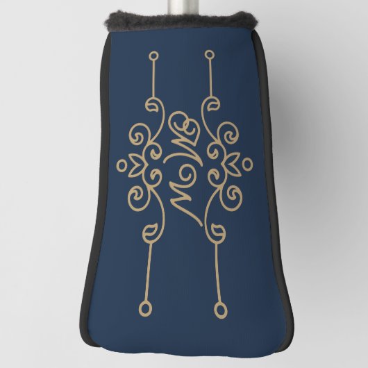  Gold & Navy Blue Elegant Flourish Monogram Golfheadcover (Draai 90)