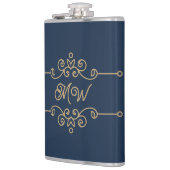Gold & Navy Blue Elegant Flourish Monogram Heupfles (Links)