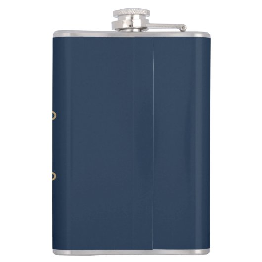  Gold & Navy Blue Elegant Flourish Monogram Heupfles (Achterkant)