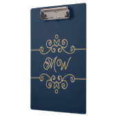  Gold & Navy Blue Elegant Flourish Monogram Klembord (Links)