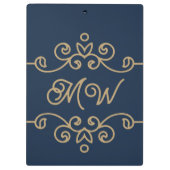  Gold & Navy Blue Elegant Flourish Monogram Klembord (Achterkant)