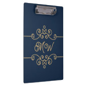  Gold & Navy Blue Elegant Flourish Monogram Klembord (Rechts)