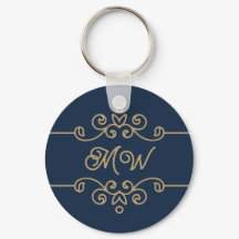  Gold & Navy Blue Elegant Flourish Monogram