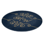  Gold & Navy Blue Elegant Flourish Monogram Snijplank (Hoek)
