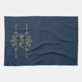Gold & Navy Blue Elegant Flourish Monogram Theedoek (Horizontaal)