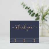 Gold navy blue elegant typografie Bedankt Postca Briefkaart (Staand voorkant)