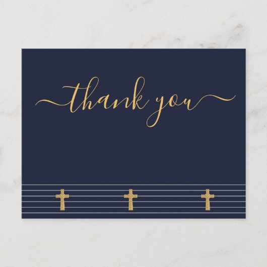 Gold navy blue elegant typografie Bedankt Postca Briefkaart (Voorkant)