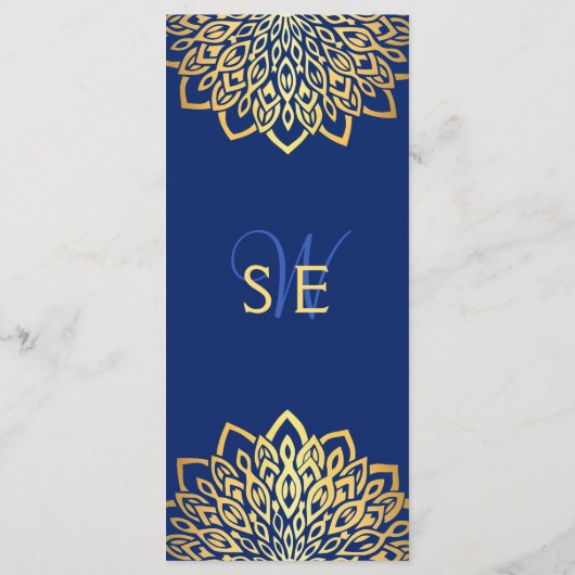 Gold Navy Blue Elegant Wedding Menu (Achterkant)