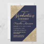 Gold Navy Blue Faux Glitter Sequin Afstuderen Kaart (Voorkant)
