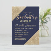 Gold Navy Blue Faux Glitter Sequin Afstuderen Kaart (Staand voorkant)