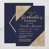 Gold Navy Blue Faux Glitter Sequin Afstuderen Kaart (Voorkant / Achterkant)