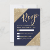 Gold Navy Blue Faux Glitter Sequin RSVP Kaart (Voorkant)
