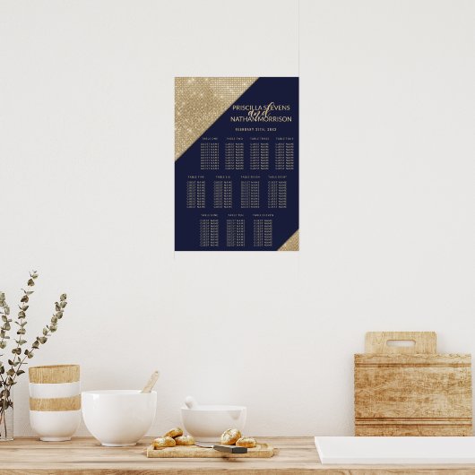 Gold Navy Blue Faux Glitter Sequin Separin Chart Poster (Keuken)