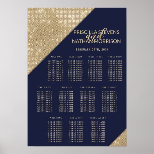 Gold Navy Blue Faux Glitter Sequin Separin Chart Poster (Voorkant)