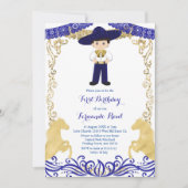 Gold Navy Blue Fiesta Boy Verjaardag Uitnodiging (Voorkant)