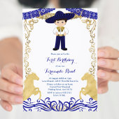 Gold Navy Blue Fiesta Boy Verjaardag Uitnodiging