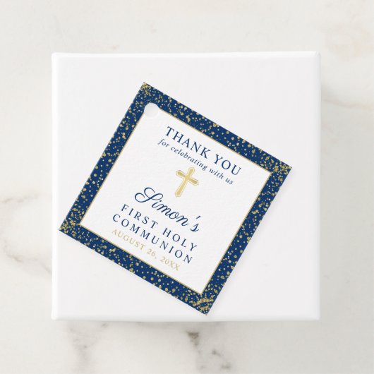Gold Navy Blue First Heilige Communie Hartelijk da Bedankjes Labels (In situ)