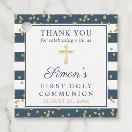 Gold Navy Blue First Heilige Communie Hartelijk da Bedankjes Labels