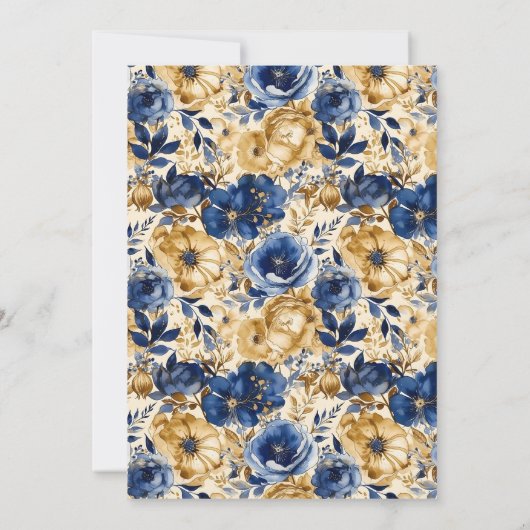 Gold Navy Blue Floral High School Afstuderen Cap Kaart (Achterkant)