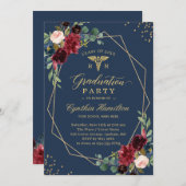 Gold Navy Blue Floral voor RN Graduates Afstuderen Kaart (Voorkant / Achterkant)