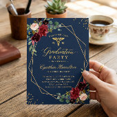 Gold Navy Blue Floral voor RN Graduates Afstuderen Kaart