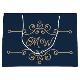  Gold & Navy Blue Flourish Monogram Luxe Groot Cadeauzakje