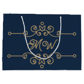 Gold & Navy Blue Flourish Monogram Luxe Groot Cadeauzakje (Achterkant)