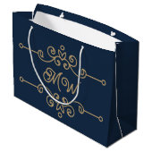 Gold & Navy Blue Flourish Monogram Luxe Groot Cadeauzakje (Achterkant Gekanteld)