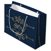 Gold & Navy Blue Flourish Monogram Luxe Groot Cadeauzakje (Voorkant Gekanteld)