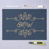  Gold & Navy Blue Flourish Monogram Luxe Tissuepapier (Craft)