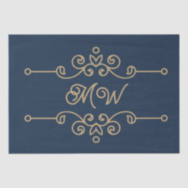  Gold & Navy Blue Flourish Monogram Luxe Tissuepapier