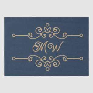 Gold & Navy Blue Flourish Monogram Luxe Tissuepapier