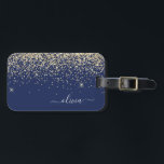Gold Navy Blue Girly Glitter Sparkle Monogram Naam Bagagelabel<br><div class="desc">Gold en Navy Blue Sparkle Glitter Monogram Naam en Initiaal Kussen. Het kussen maakt het perfecte lieve 16-jarig verjaardagscadeau,  bruiloft,  vrijgezellenfeest,  baby shower of vrijgezellenfeest voor iemand die haar kamer in stijl inricht.</div>