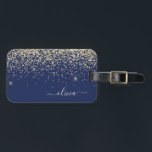 Gold Navy Blue Girly Glitter Sparkle Monogram Naam Bagagelabel<br><div class="desc">Gold en Navy Blue Sparkle Glitter Monogram Naam en Initiaal Kussen. Het kussen maakt het perfecte lieve 16-jarig verjaardagscadeau,  bruiloft,  vrijgezellenfeest,  baby shower of vrijgezellenfeest voor iemand die haar kamer in stijl inricht.</div>