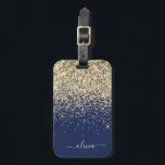 Gold Navy Blue Girly Glitter Sparkle Monogram Naam Bagagelabel<br><div class="desc">Glitter monogram goudblauw en marinesblauw Initiaal Pillow. Het label van de bagagetas maakt de perfecte mooie 16-jarige verjaardag,  bruiloft,  vrijgezellenfeest,  baby shower of vrijgezellenfeest voor iemand die haar kamer in stijl versiert.</div>