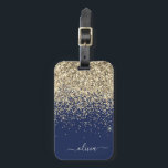 Gold Navy Blue Girly Glitter Sparkle Monogram Naam Bagagelabel<br><div class="desc">Glitter monogram goudblauw en marinesblauw Initiaal Pillow. Het label van de bagagetas maakt de perfecte mooie 16-jarige verjaardag,  bruiloft,  vrijgezellenfeest,  baby shower of vrijgezellenfeest voor iemand die haar kamer in stijl versiert.</div>