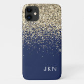 Gold Navy Blue Girly Glitter Sparkle Monogram Naam Case-Mate iPhone Case (Achterkant)