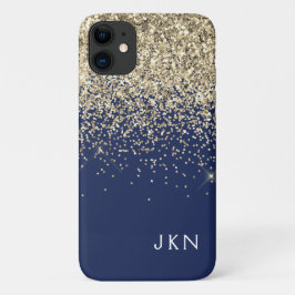 Gold Navy Blue Girly Glitter Sparkle Monogram Naam Case-Mate iPhone Case