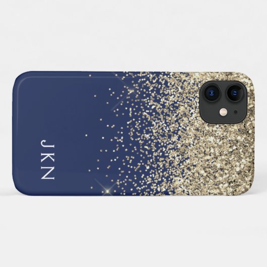 Gold Navy Blue Girly Glitter Sparkle Monogram Naam Case-Mate iPhone Case (Achterkant (horizontaal))