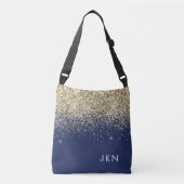 Gold Navy Blue Girly Glitter Sparkle Monogram Naam Crossbody Tas (Voorkant)
